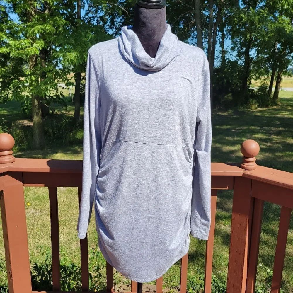 Old Navy Maternity Gray Long Sleeve Cowl Neck Side Ruched Pullover Top Size XL
